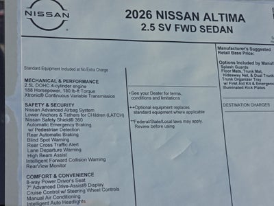2026 Nissan Altima SV