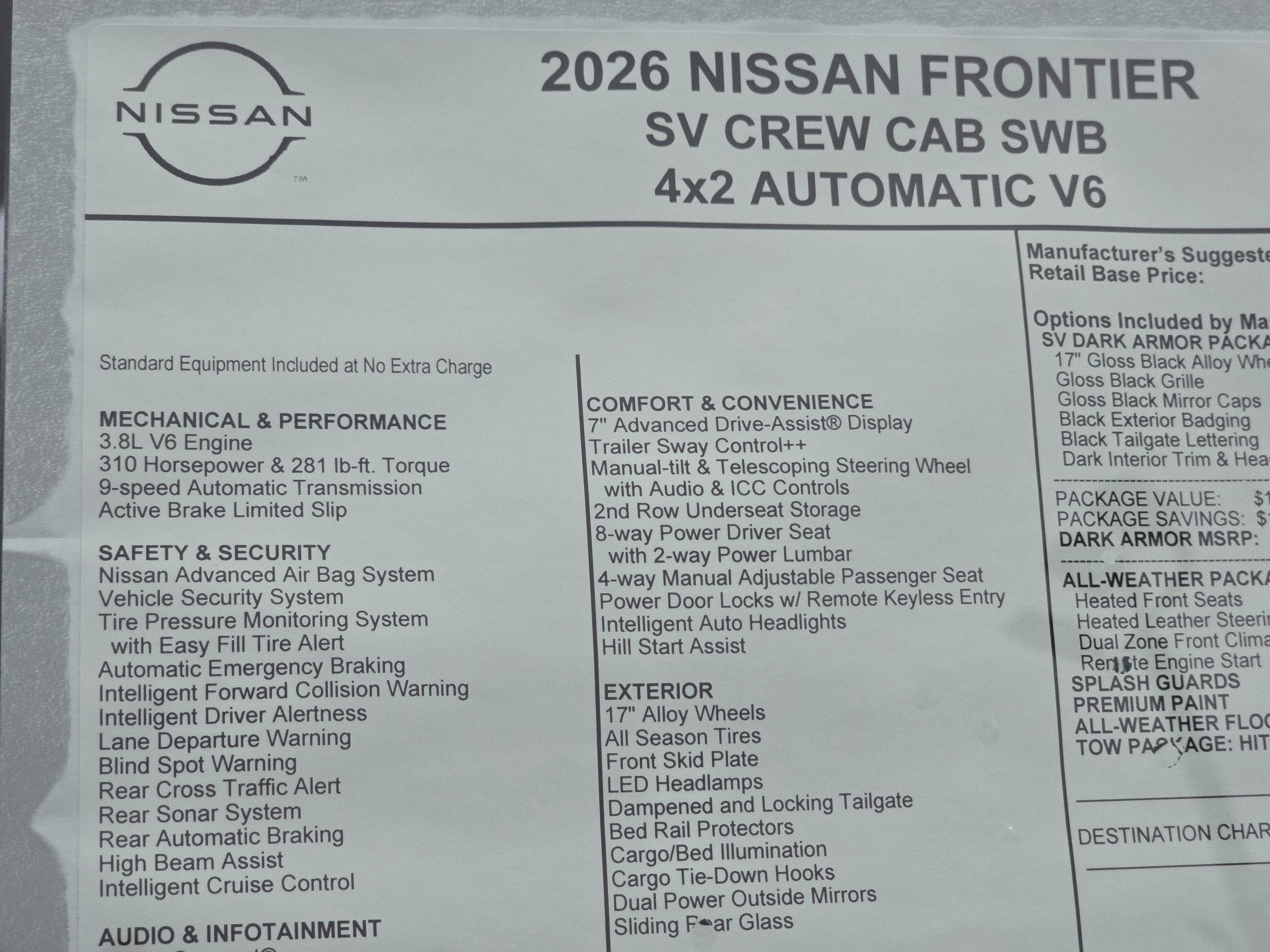 2026 Nissan Frontier SV