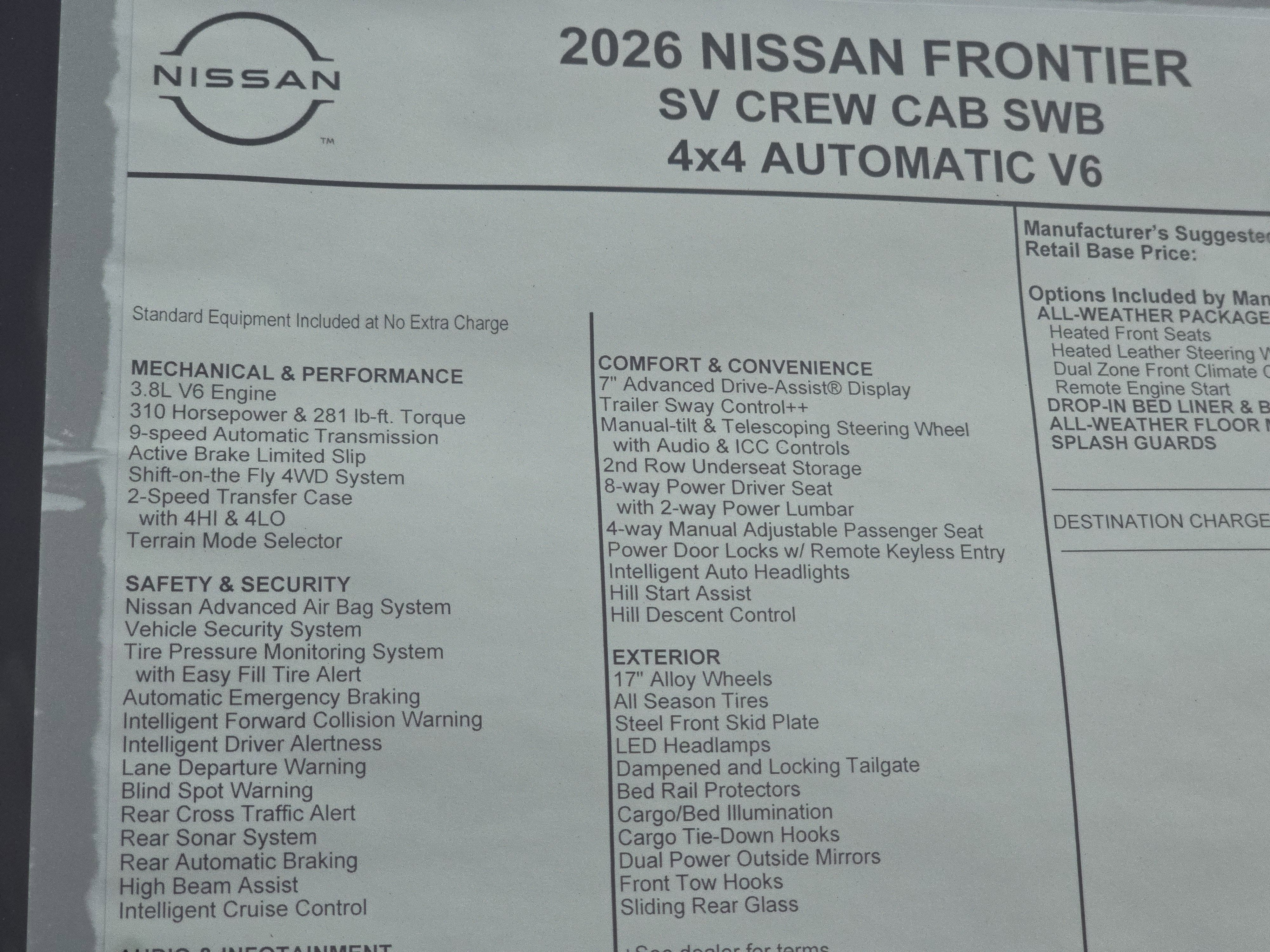 2026 Nissan Frontier SV