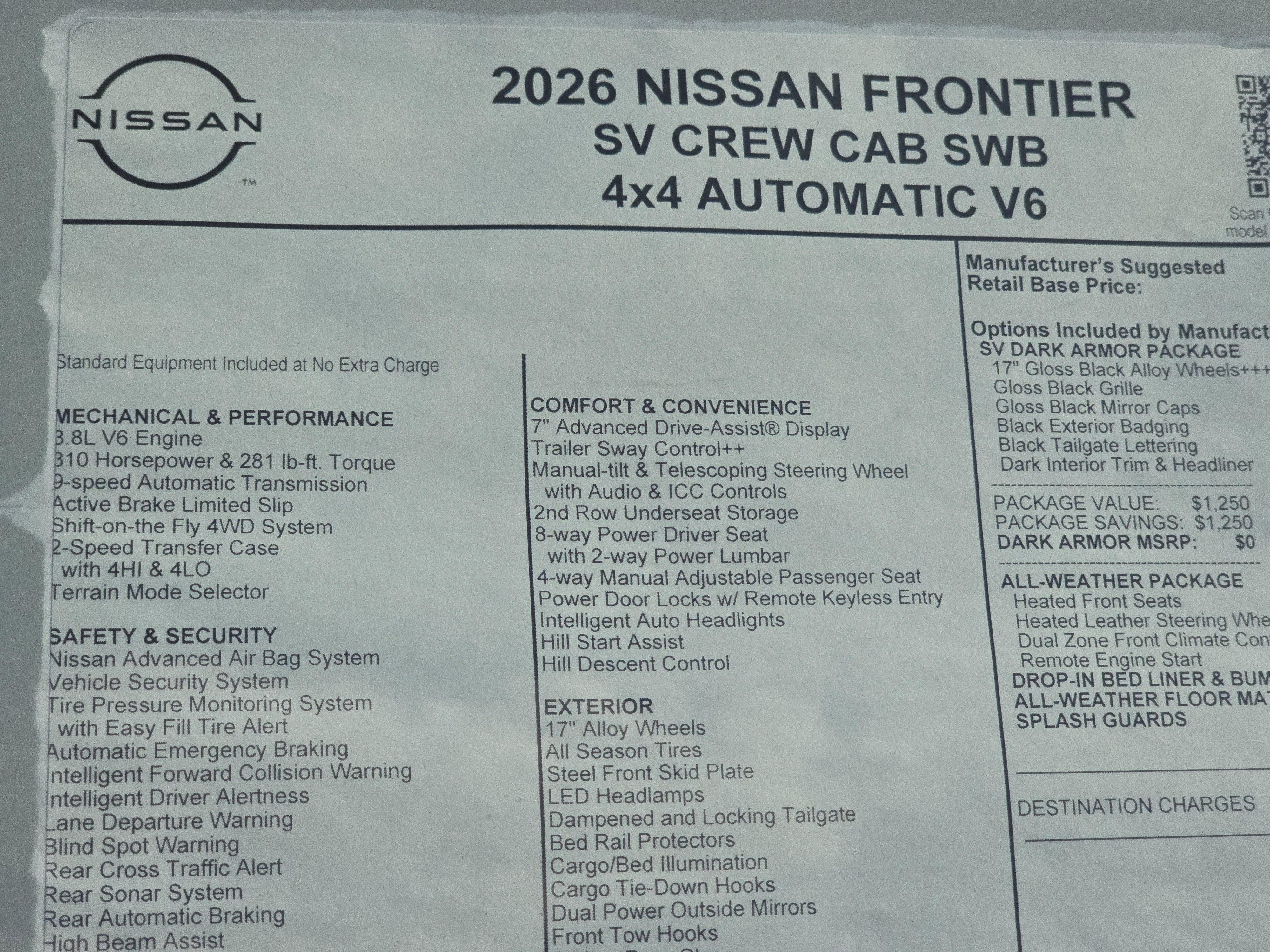 2026 Nissan Frontier SV