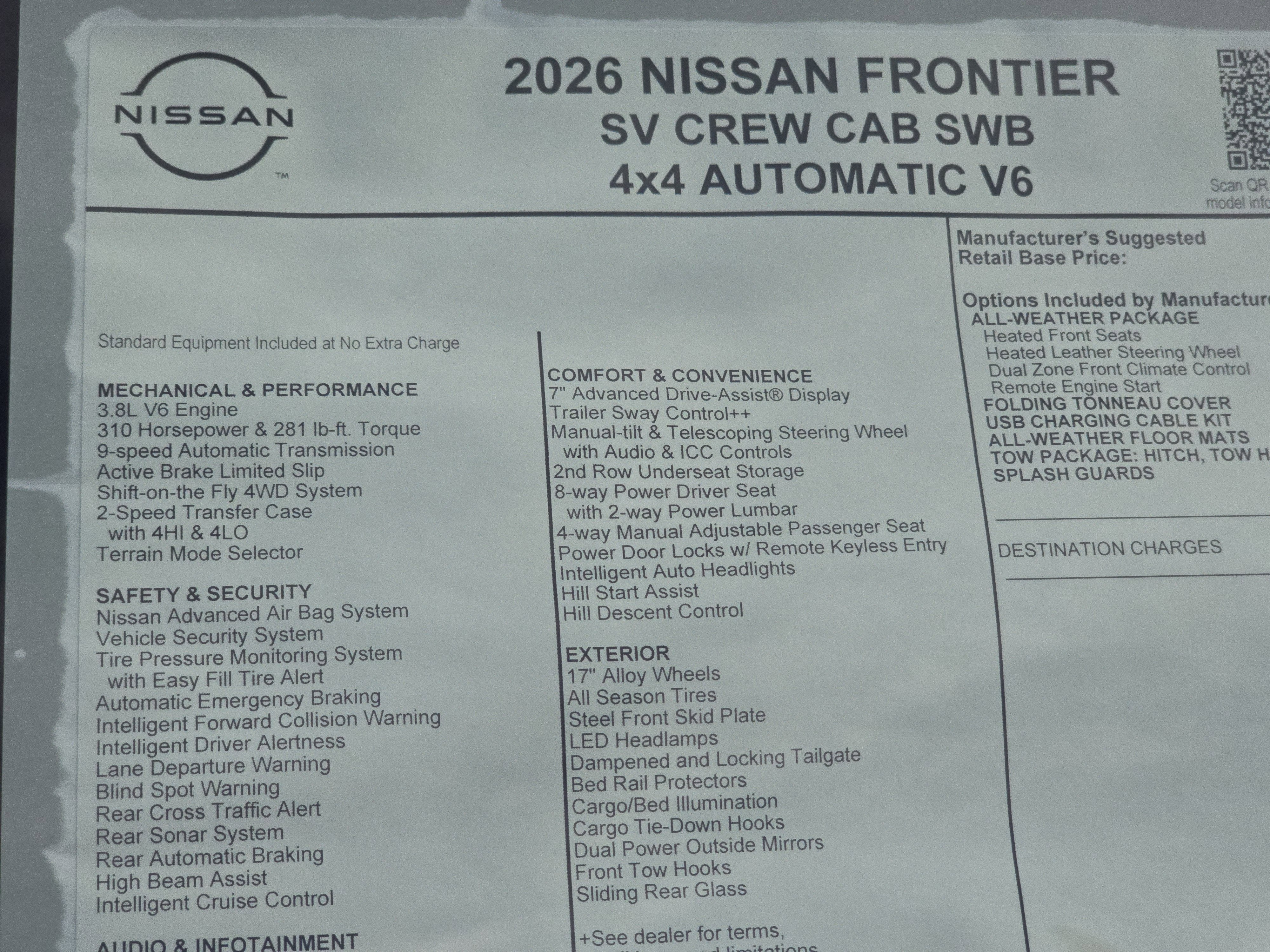 2026 Nissan Frontier SV