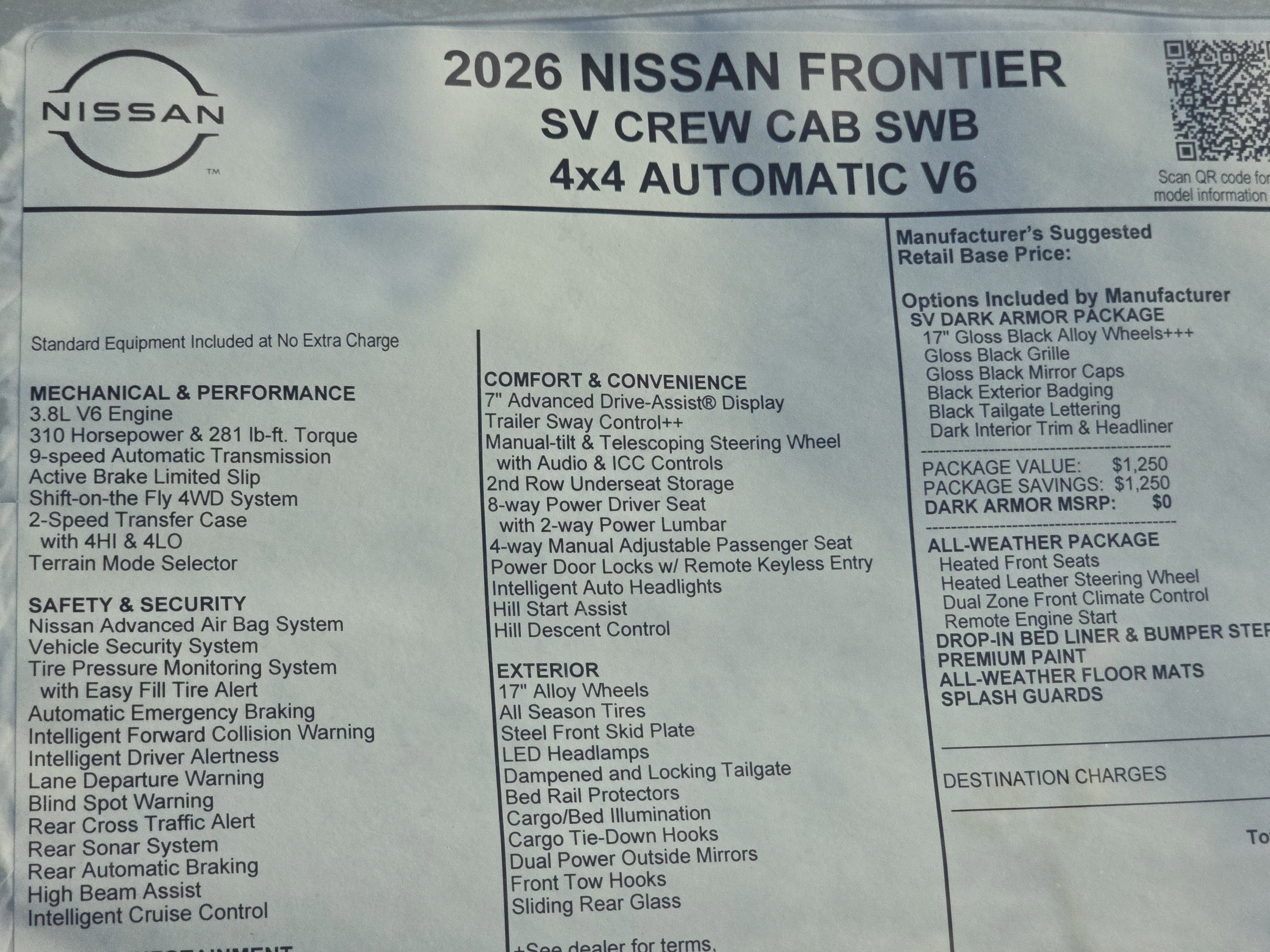 2026 Nissan Frontier SV