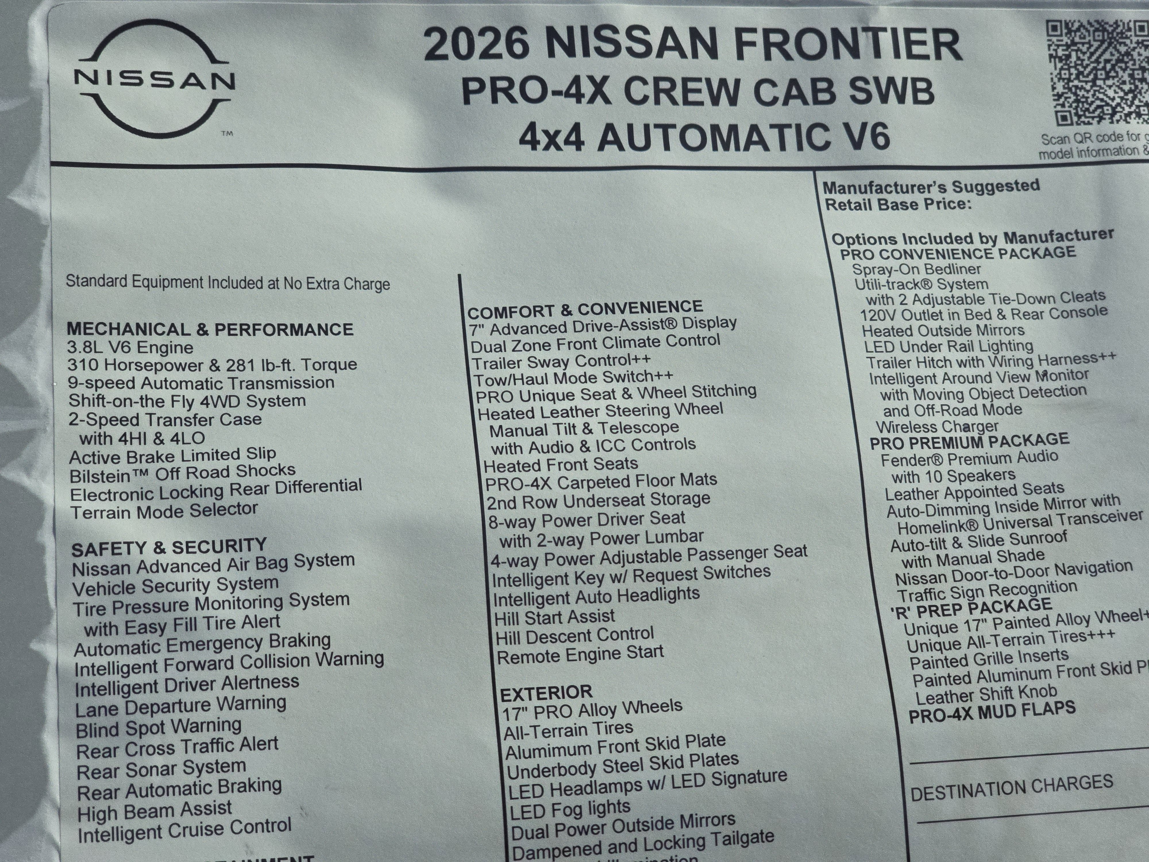 2026 Nissan Frontier PRO-4X w/R Package