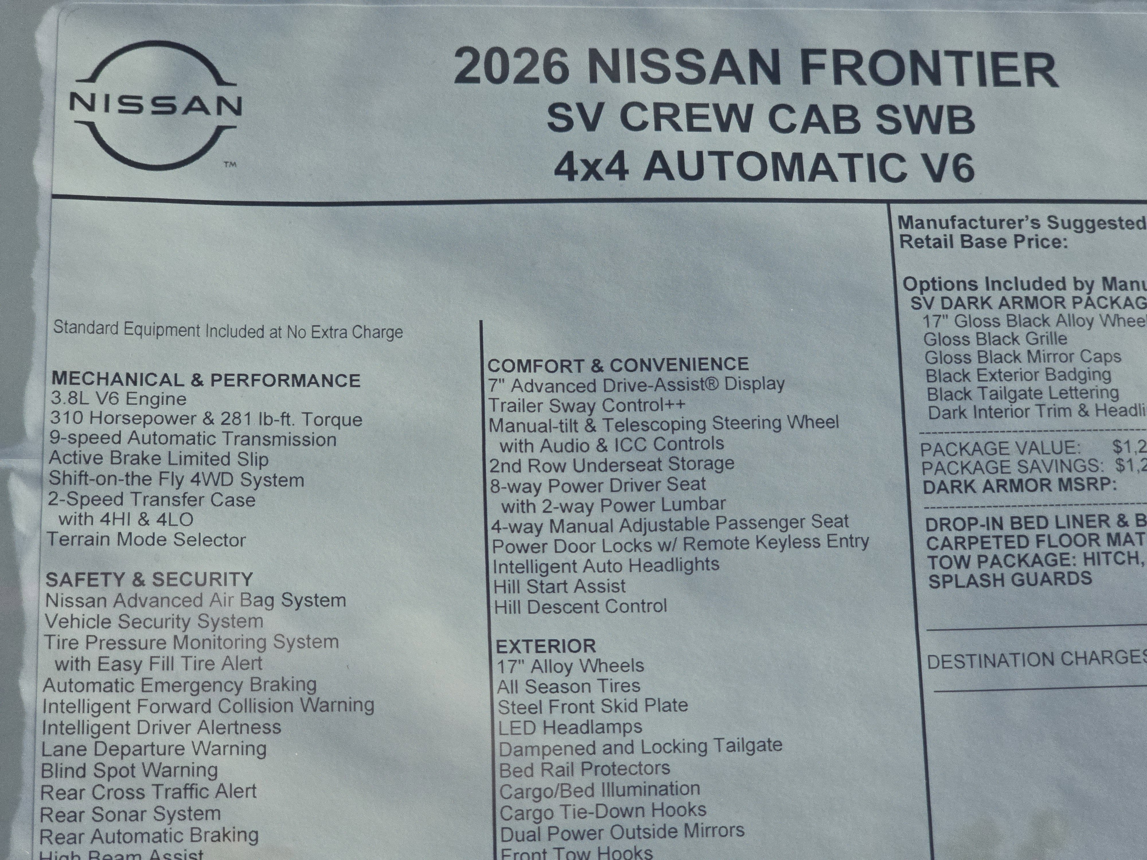 2026 Nissan Frontier SV