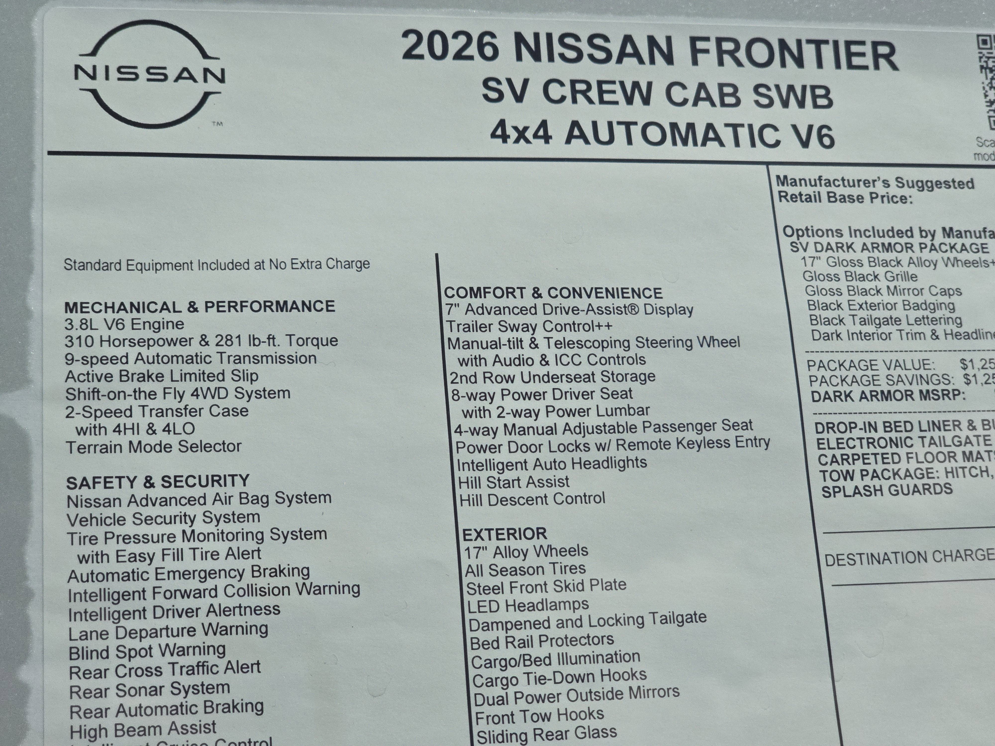 2026 Nissan Frontier SV