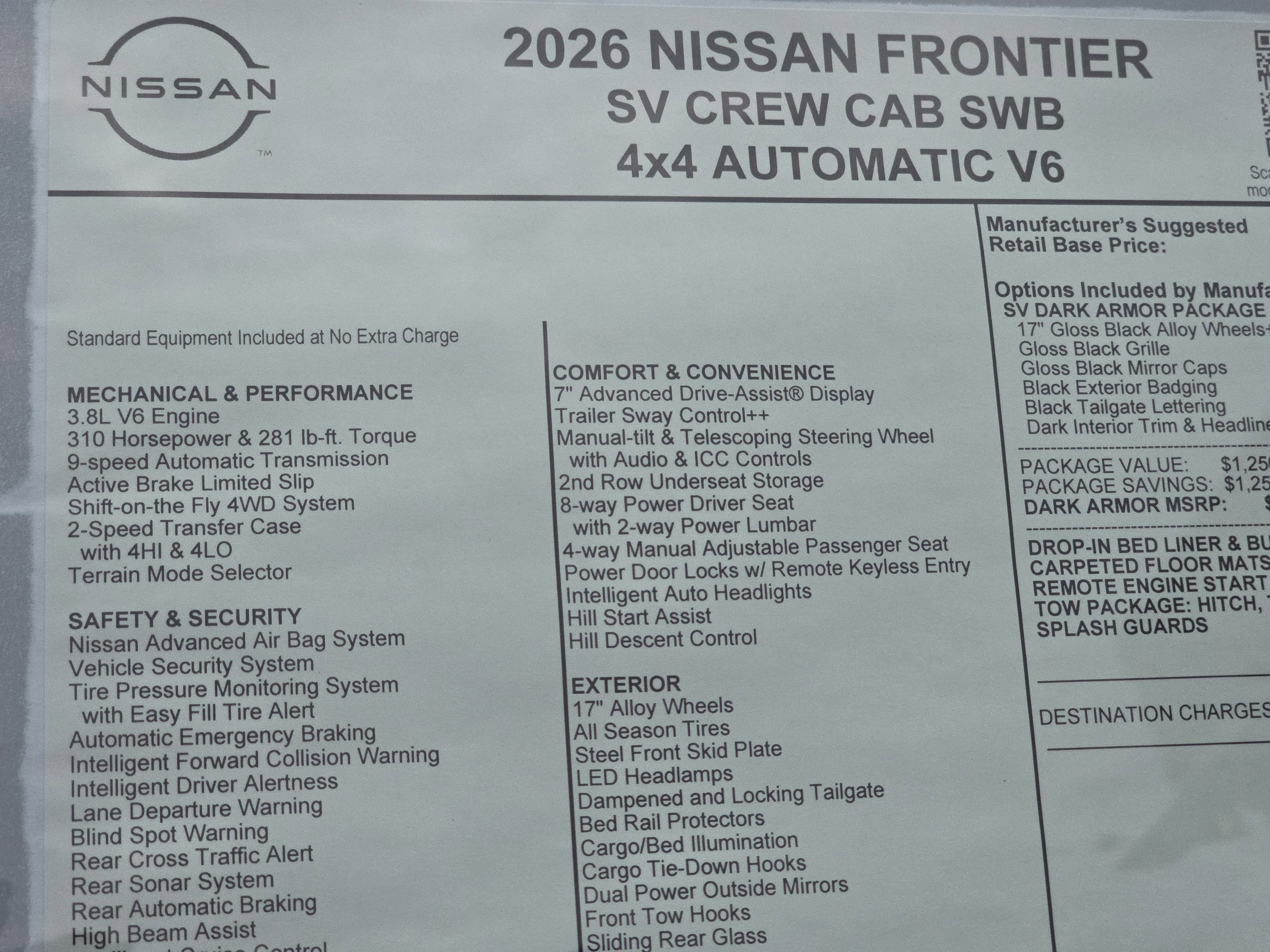 2026 Nissan Frontier SV