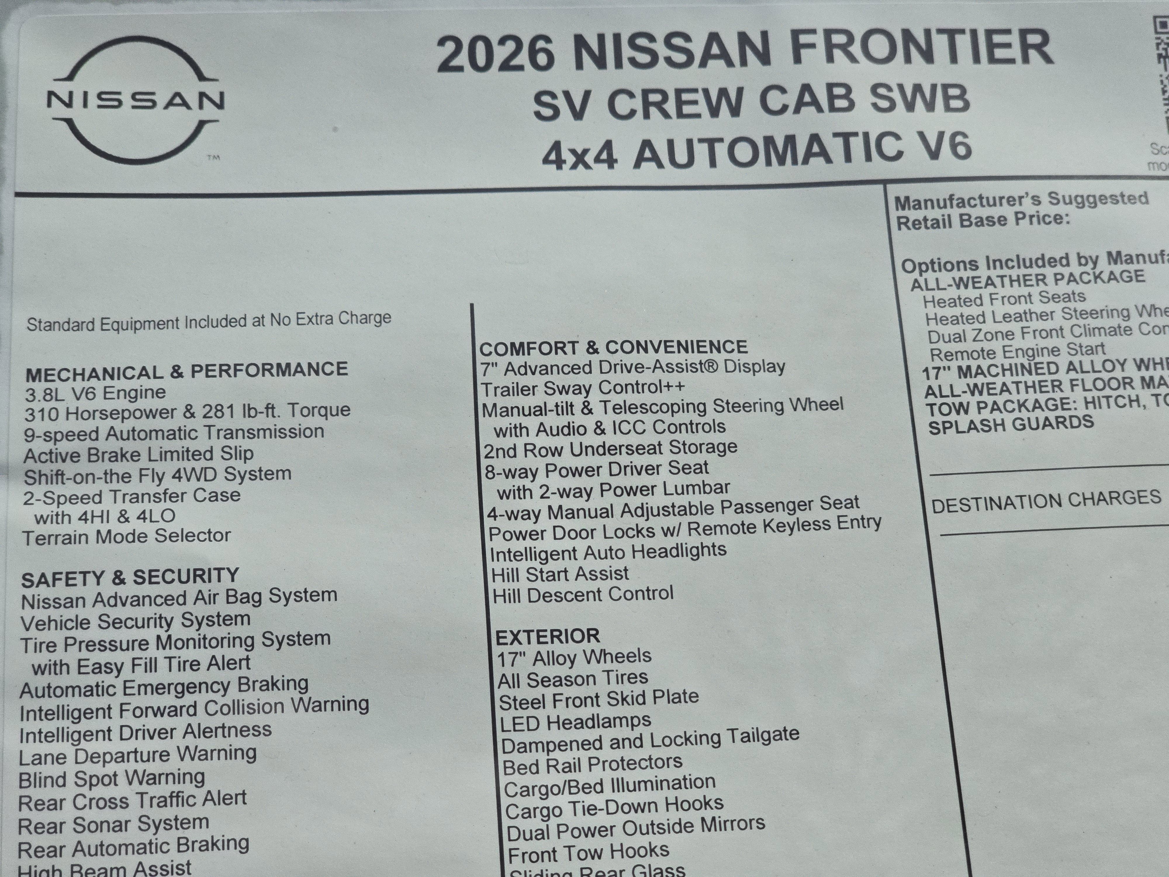 2026 Nissan Frontier SV