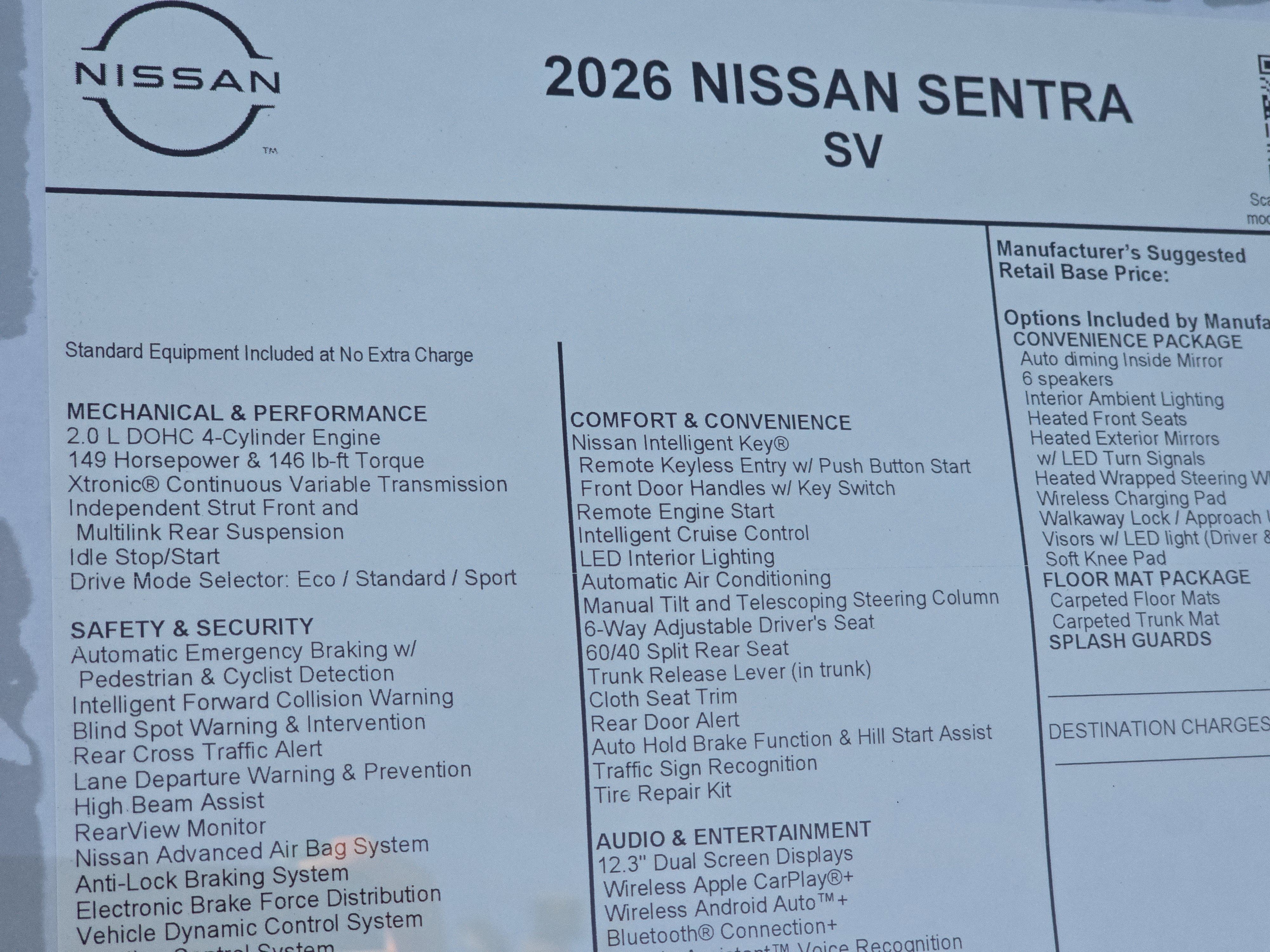 2026 Nissan Sentra SV
