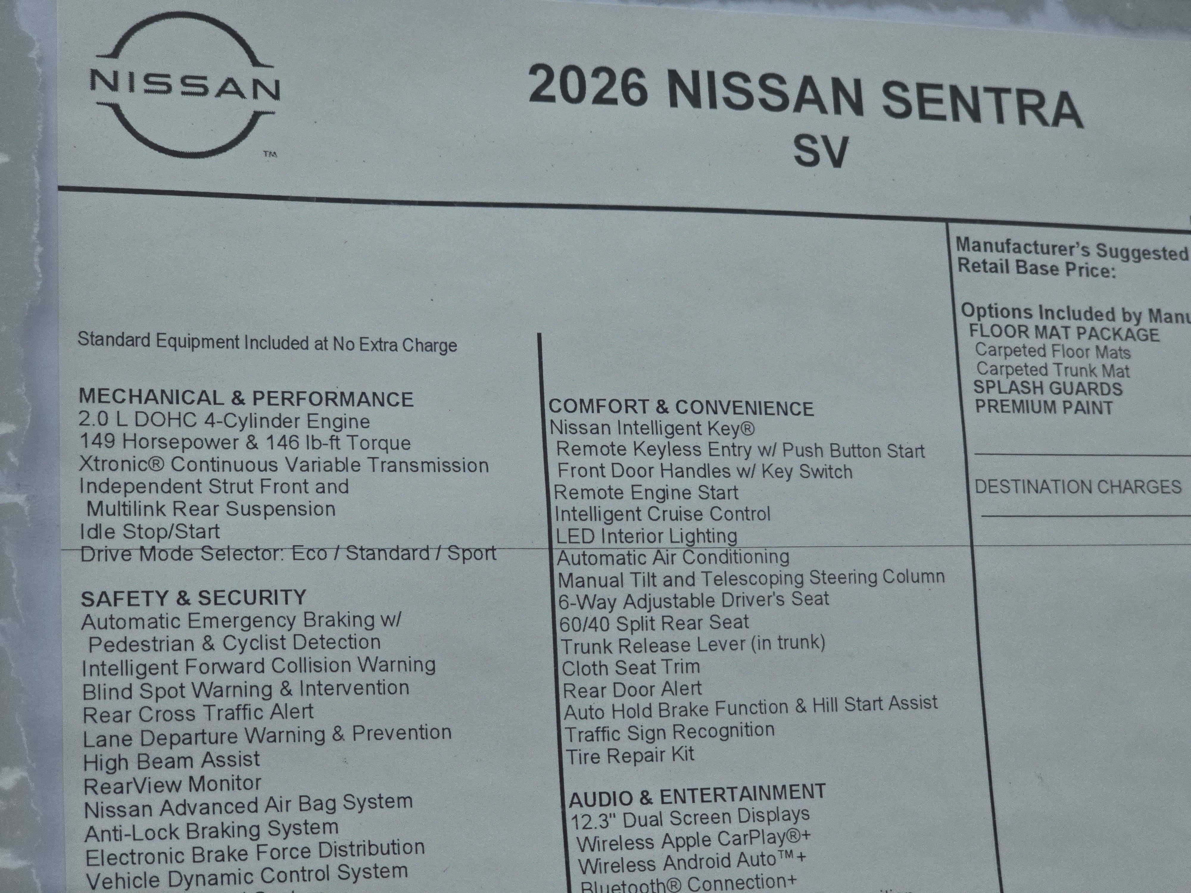 2026 Nissan Sentra SV