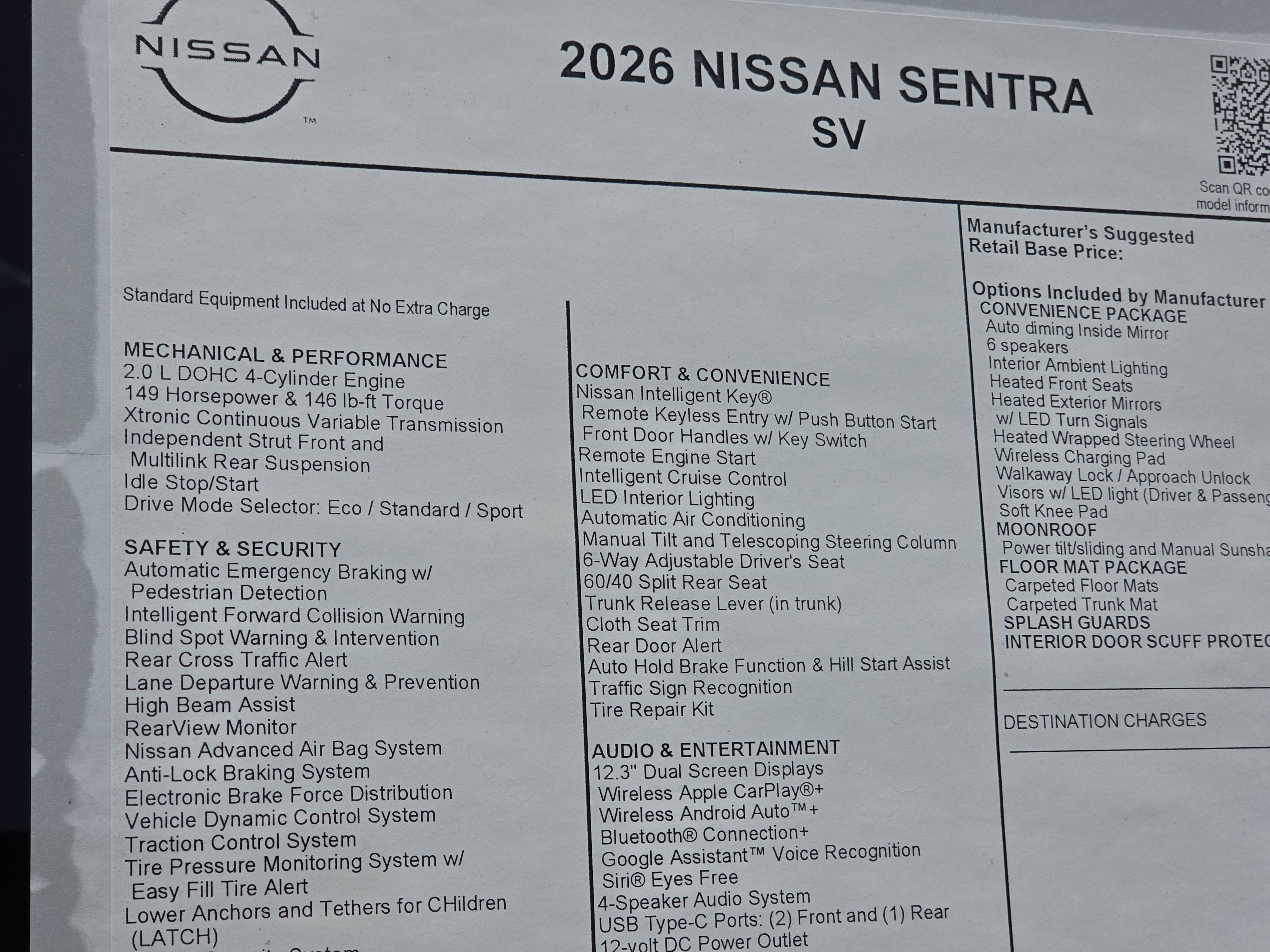 2026 Nissan Sentra SV