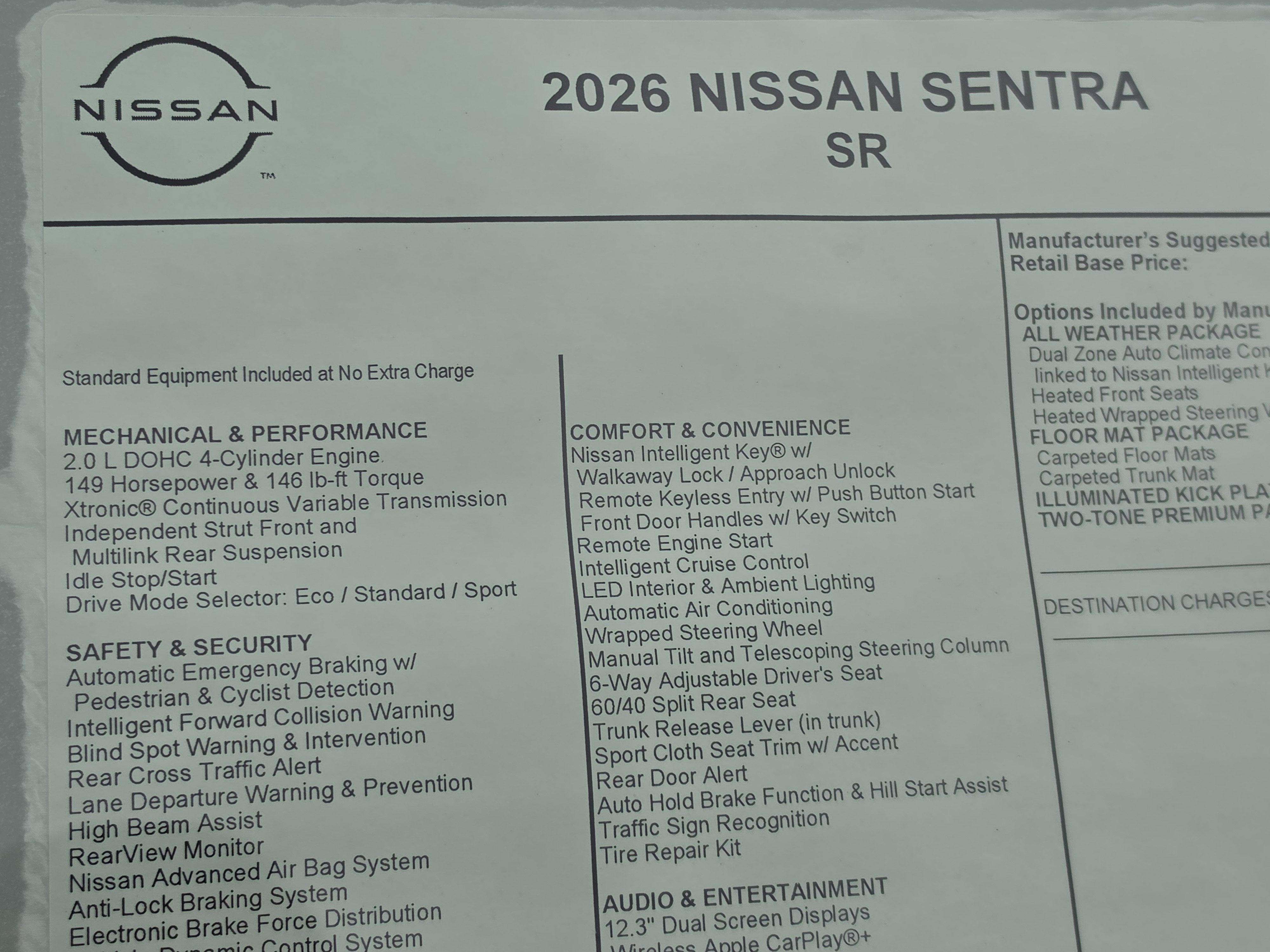 2026 Nissan Sentra SR