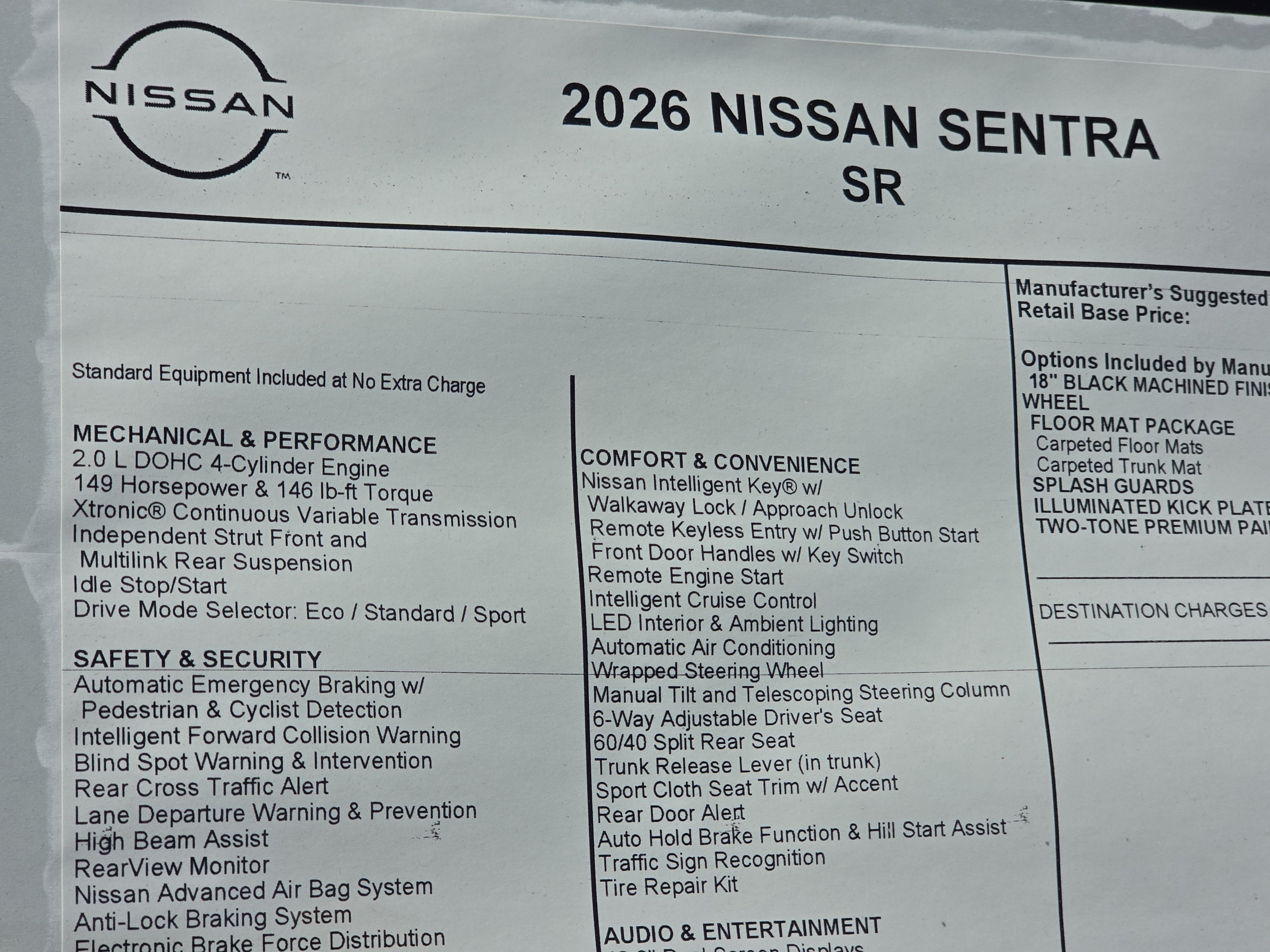 2026 Nissan Sentra SR