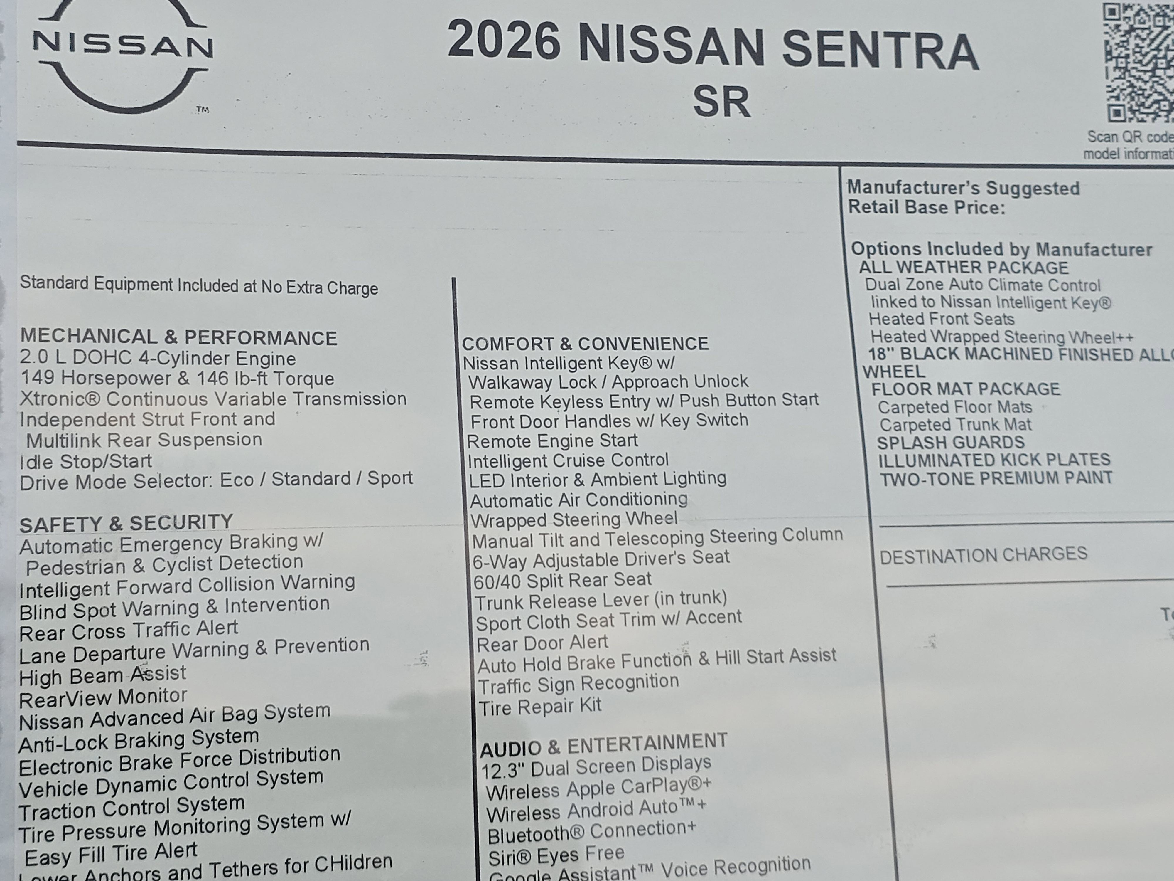 2026 Nissan Sentra SR