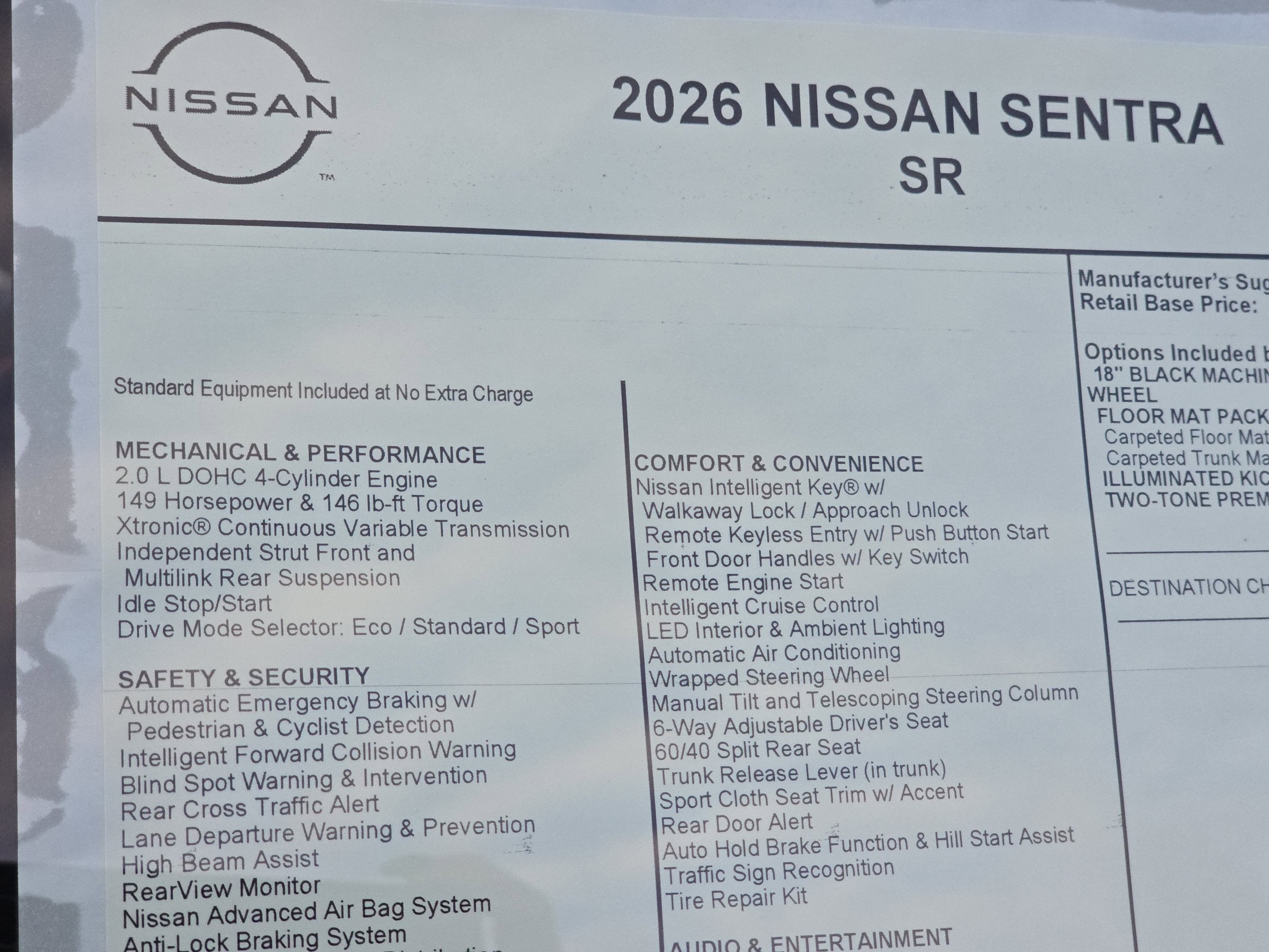 2026 Nissan Sentra SR