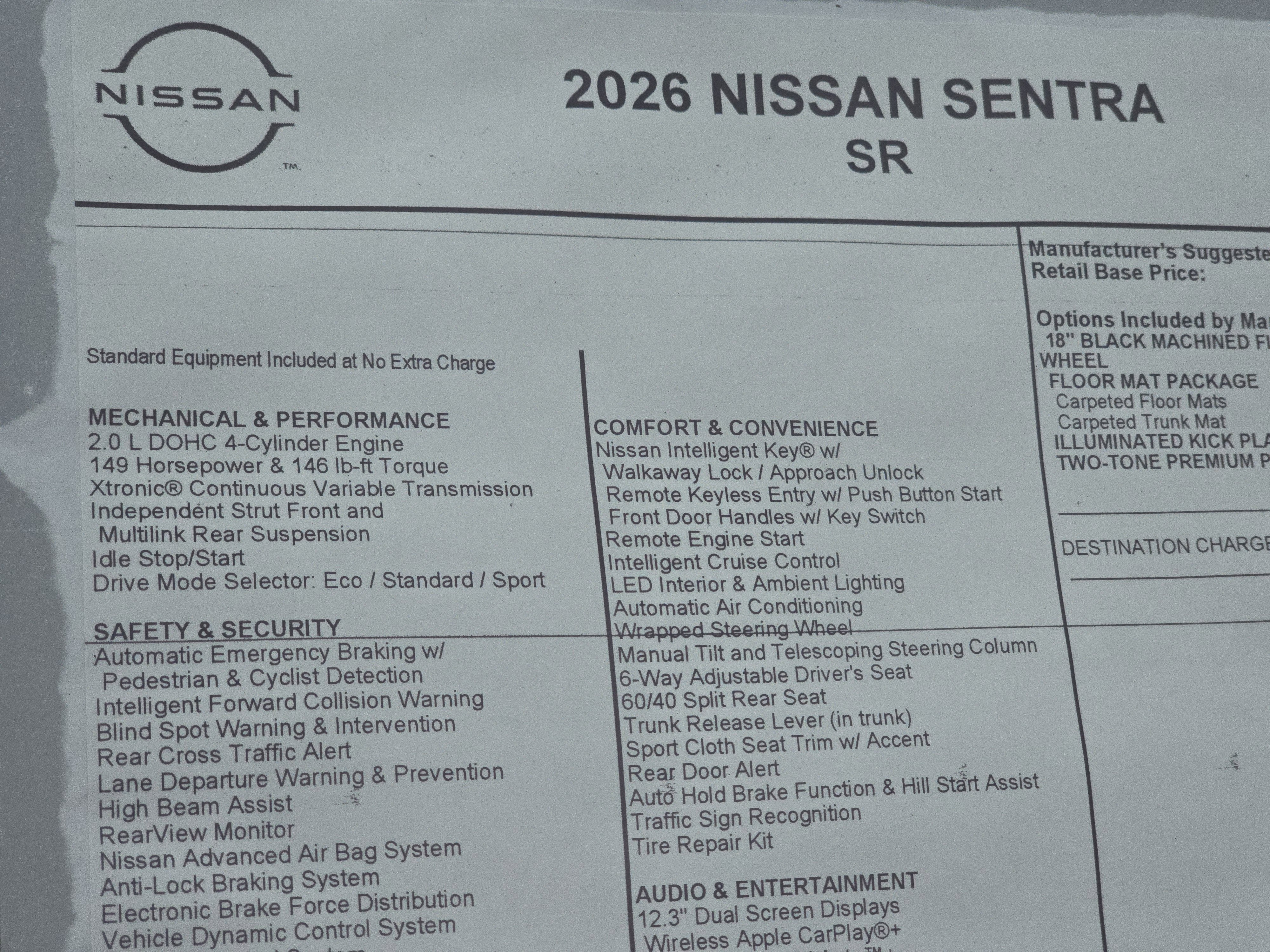 2026 Nissan Sentra SR