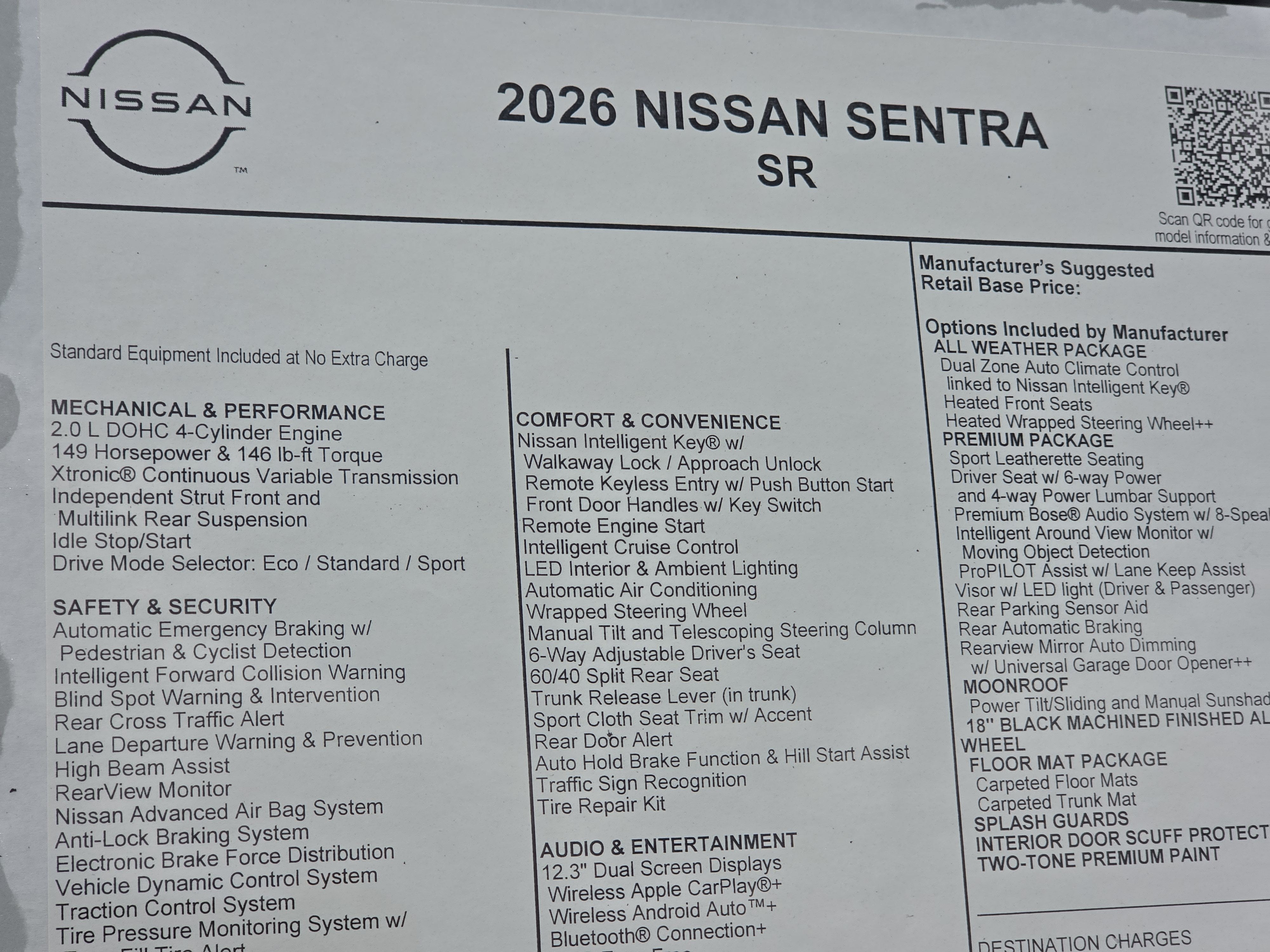 2026 Nissan Sentra SR