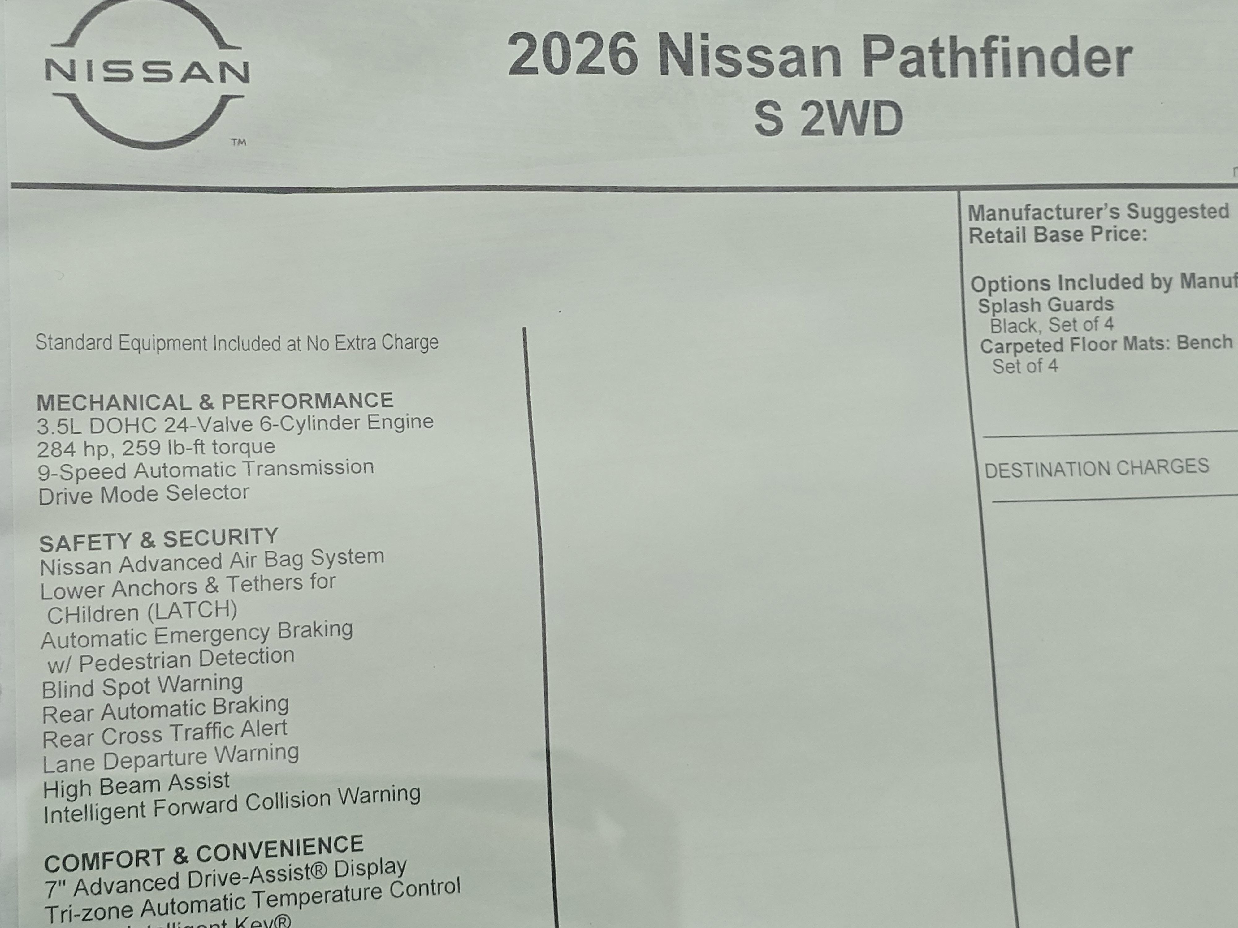 2026 Nissan Pathfinder S