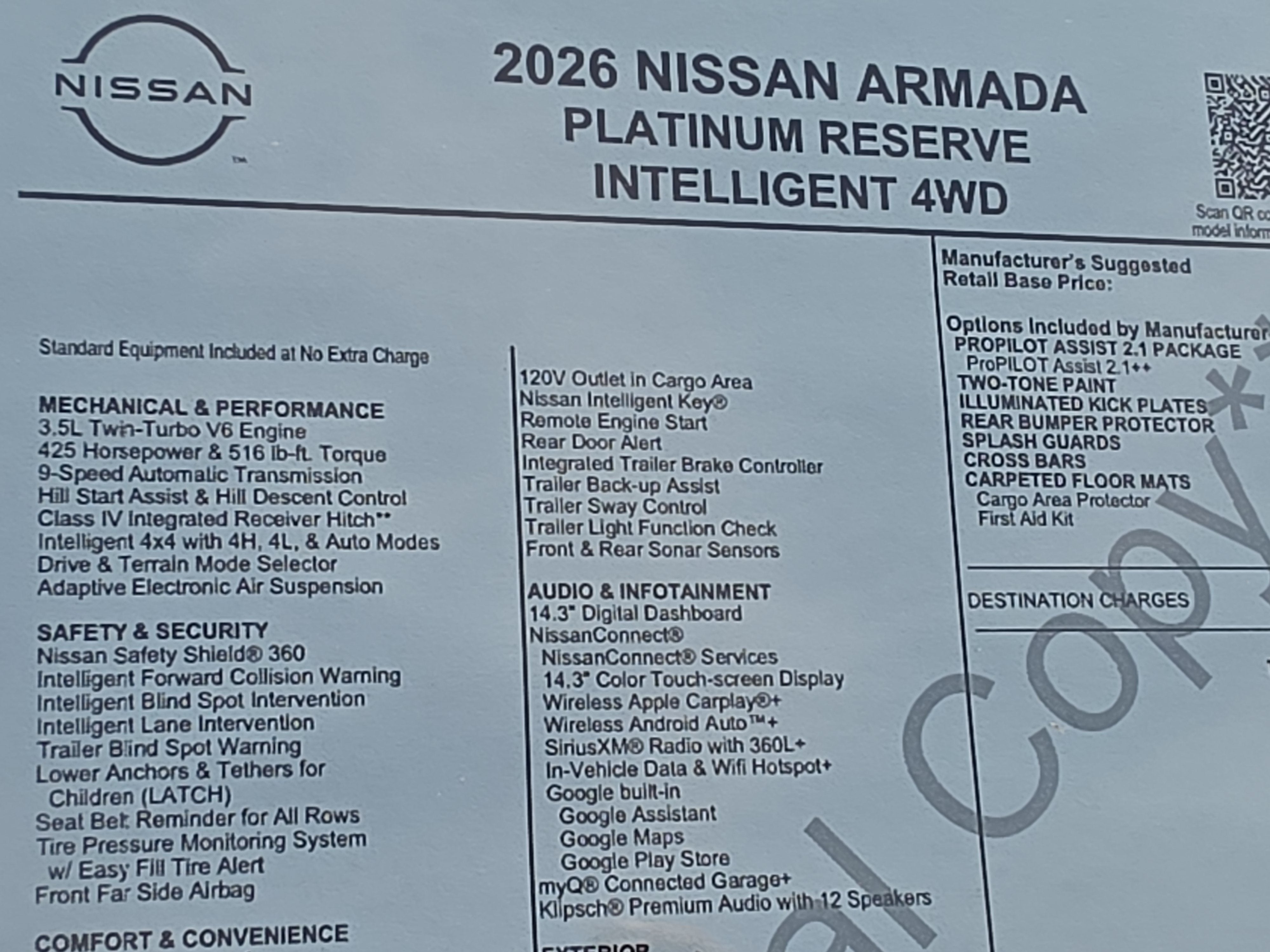 2026 Nissan Armada Platinum Reserve