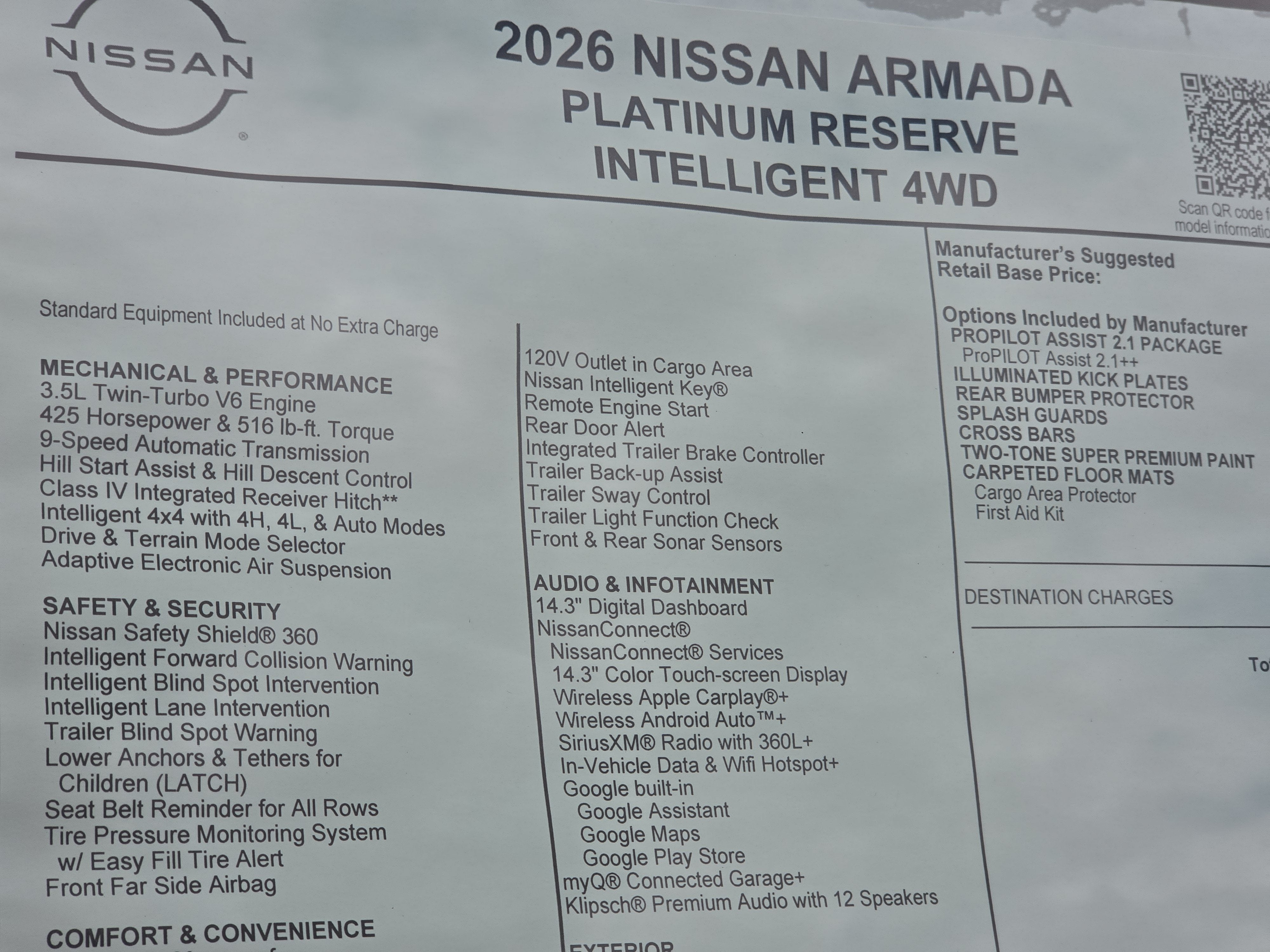 2026 Nissan Armada Platinum Reserve